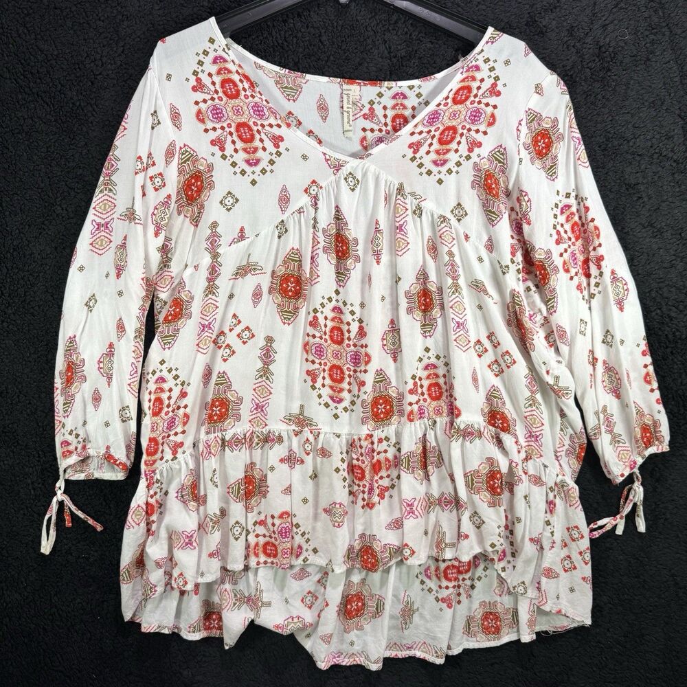 Grand and Greene Top Womens Large Geometrical Multicolored Blouse Casual Ladies